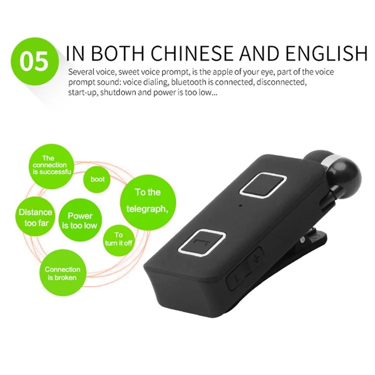 K35 Mini Wireless Headset Retractable Business Lavalier Earphone for Sports Driving - Black
