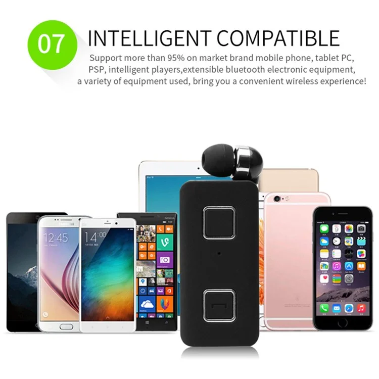 K35 Mini Wireless Headset Retractable Business Lavalier Earphone for Sports Driving - Black