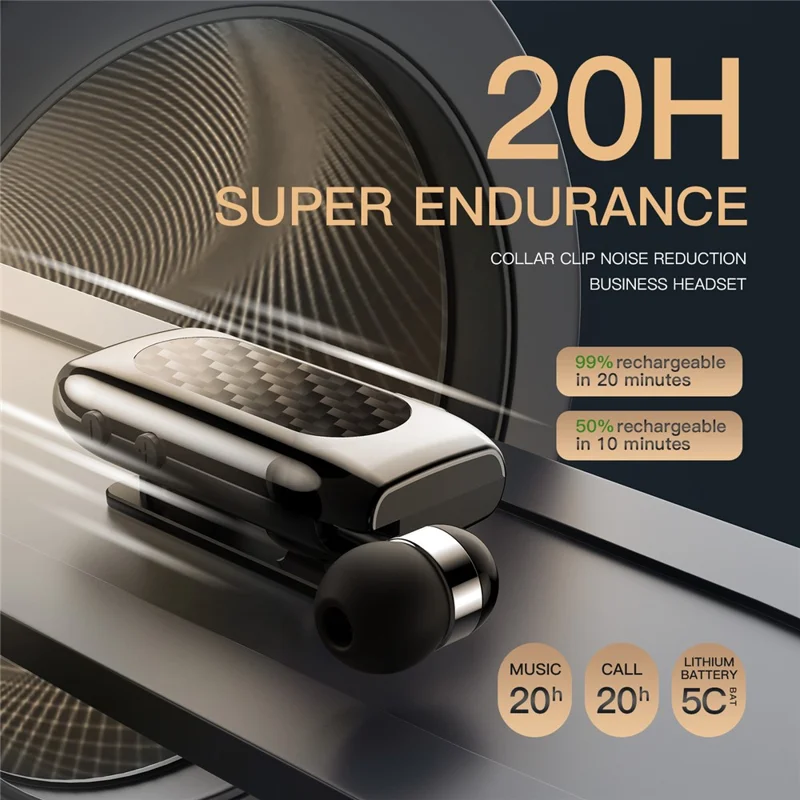 K56 Retractable Mini Headset 180 Days Standby Business Lavalier Earphone for Sports Driving - Black