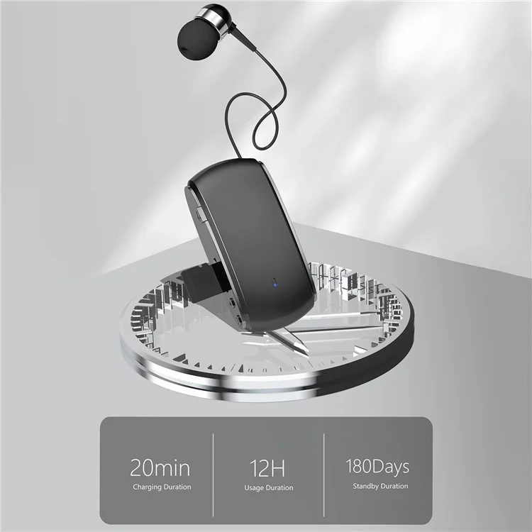 K68 Retractable Lavalier Bluetooth-compatible Earphone MP3 Conference Recording Wireless Headphone - White