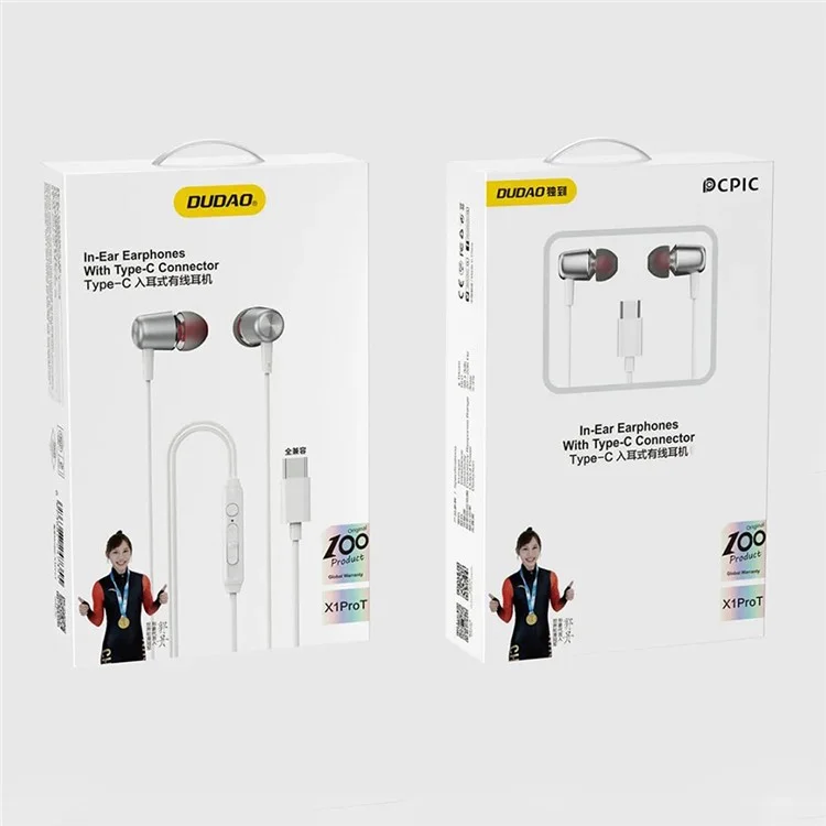 DUDAO X1ProT Type-C Wired In-Ear Earphones HiFi Sound Headphones for iPhone Huawei - Tarnish