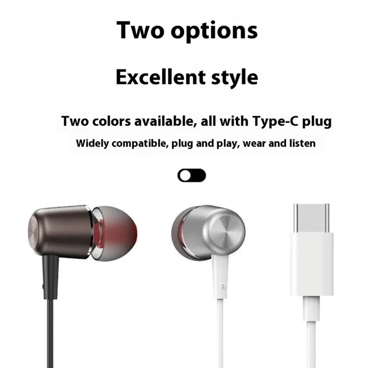 DUDAO X1ProT Type-C Wired In-Ear Earphones HiFi Sound Headphones for iPhone Huawei - Tarnish