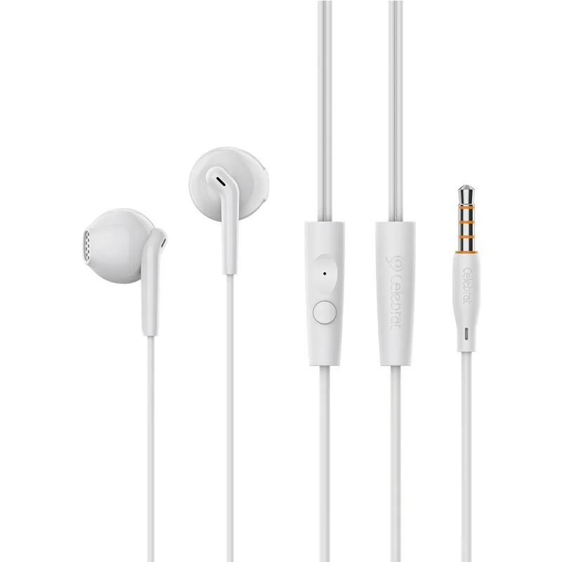 CELEBRAT G34 3.5mm Wired Earphone Wire Control Stereo Music Calls Headset - White