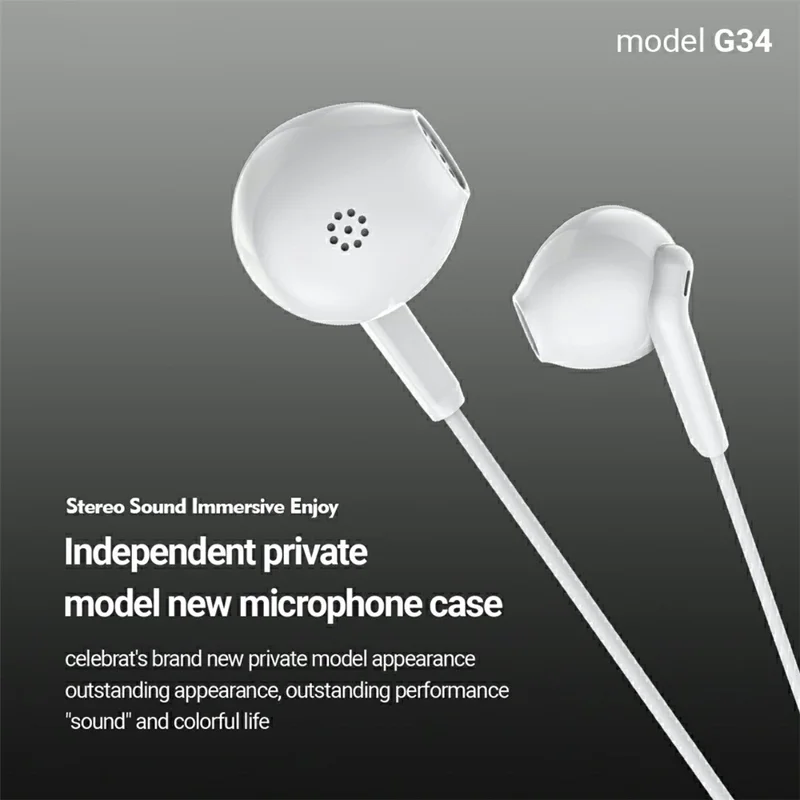 CELEBRAT G34 3.5mm Wired Earphone Wire Control Stereo Music Calls Headset - Black