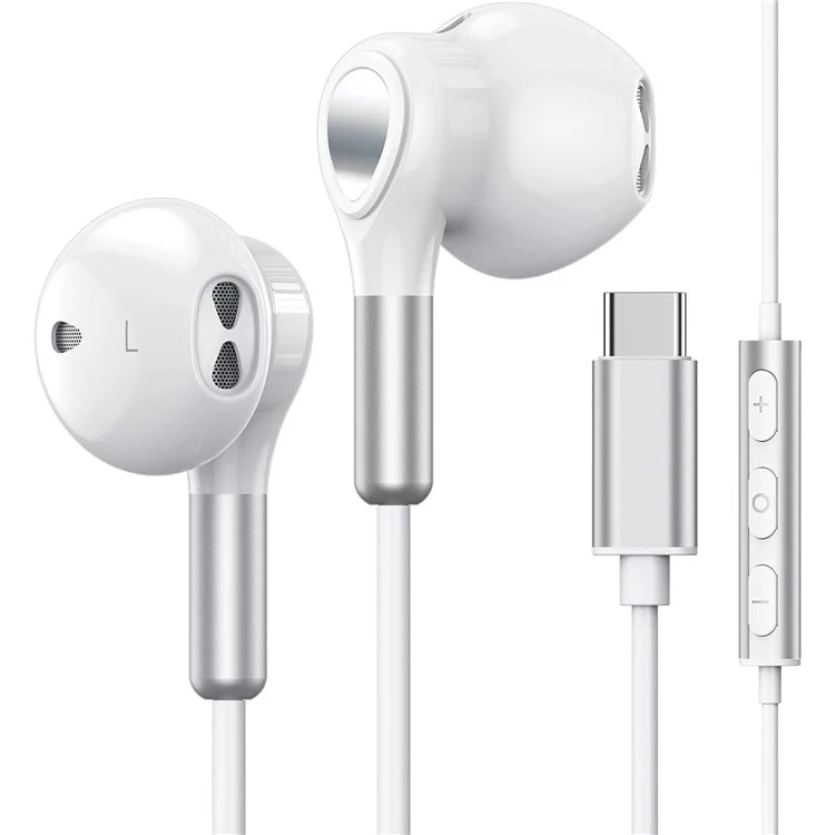 ME542 Type-C Wired Earphones with Mic Magnetic Semi-In-Ear Headphones for iPhone Google Samsung - White
