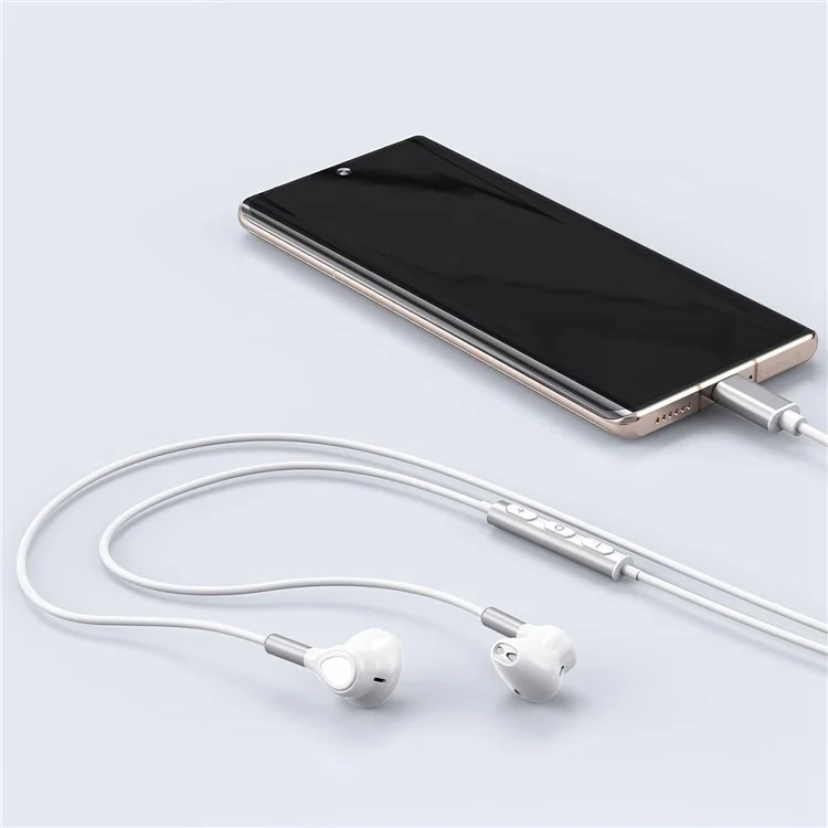 ME542 Type-C Wired Earphones with Mic Magnetic Semi-In-Ear Headphones for iPhone Google Samsung - White