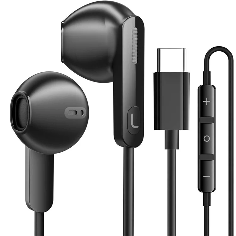 ME941A 1.2m Type-C Wired Earphones with Mic USB-C Headphones for iPhone Google Samsung - Black