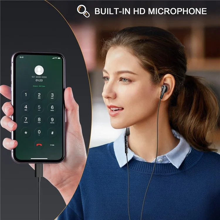 ME941A 1.2m Type-C Wired Earphones with Mic USB-C Headphones for iPhone Google Samsung - Black