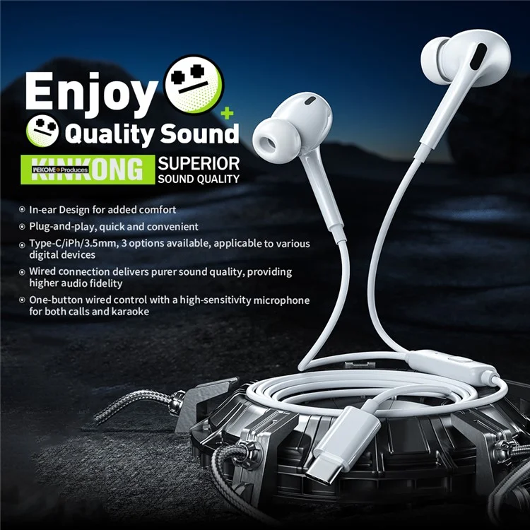 WEKOME YB06 Type-C Interface Wired Earphones In-Ear 10mm Driver Headset