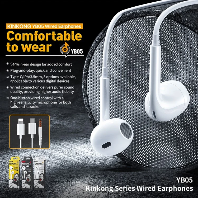 WEKOME YB05 Kinkong Series Earphones with Lightning Connector Wired Ear Buds for iPhone
