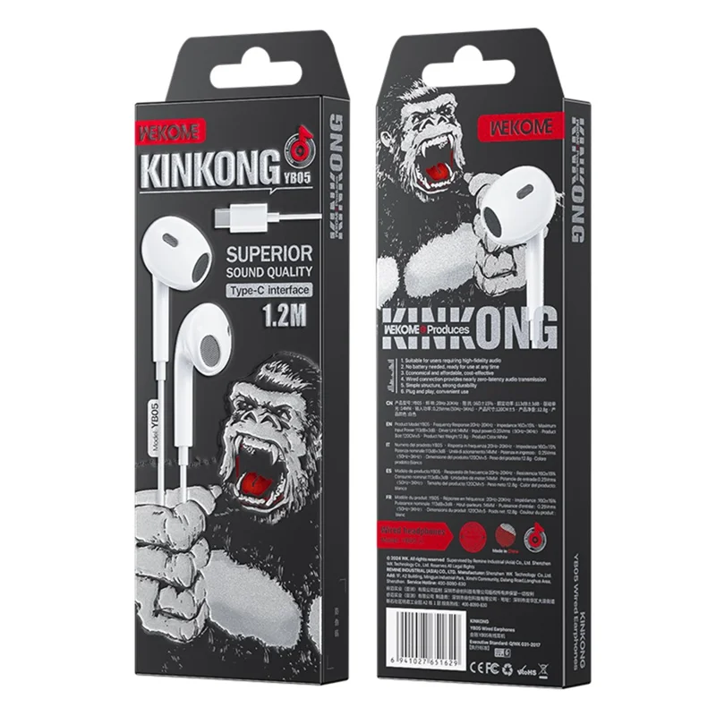 WEKOME YB05 Kinkong Series Typ C Schnittstelle 1,2 m kabelgebundene Ohrhörer, halb im Ohr