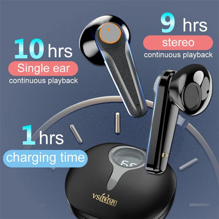VSIDEA A15S Auriculares inalámbricos BT 5.4 Graves potentes ENC Cancelación de ruido IPX4 Resistente al agua TWS Auriculares - Negro