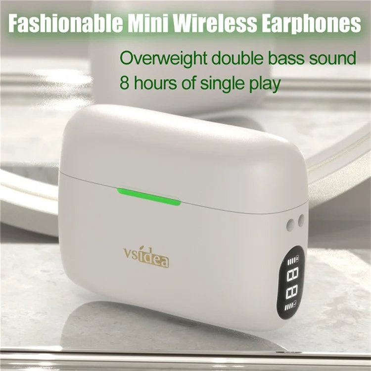 VSIDEA A32 Kabellose Ohrhörer IPX4 Wasserdicht Bluetooth-kompatibel Tiefbass In-Ear-Kopfhörer - Weiß