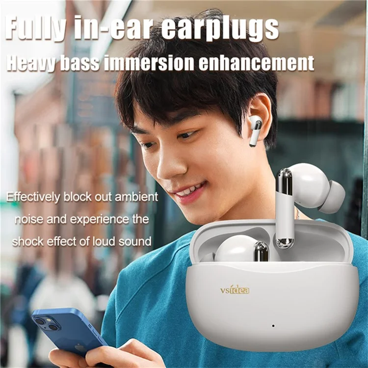 VSIDEA A91S ENC Noise Cancellation Wireless Earbuds Bluetooth-Compatible Headphones with Dual Mic - White