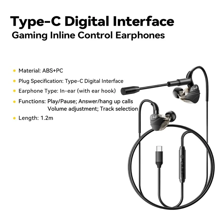 ESSAGER G62 Wired Gaming Earphones Type-C Digital Interface Game Headset with Microphone / Inline Control