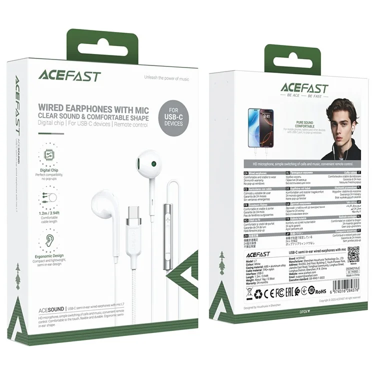 ACEFAST L7 Fones de Ouvido com Fio Semi In-Ear USB-C com Microfone para Celulares / Tablets