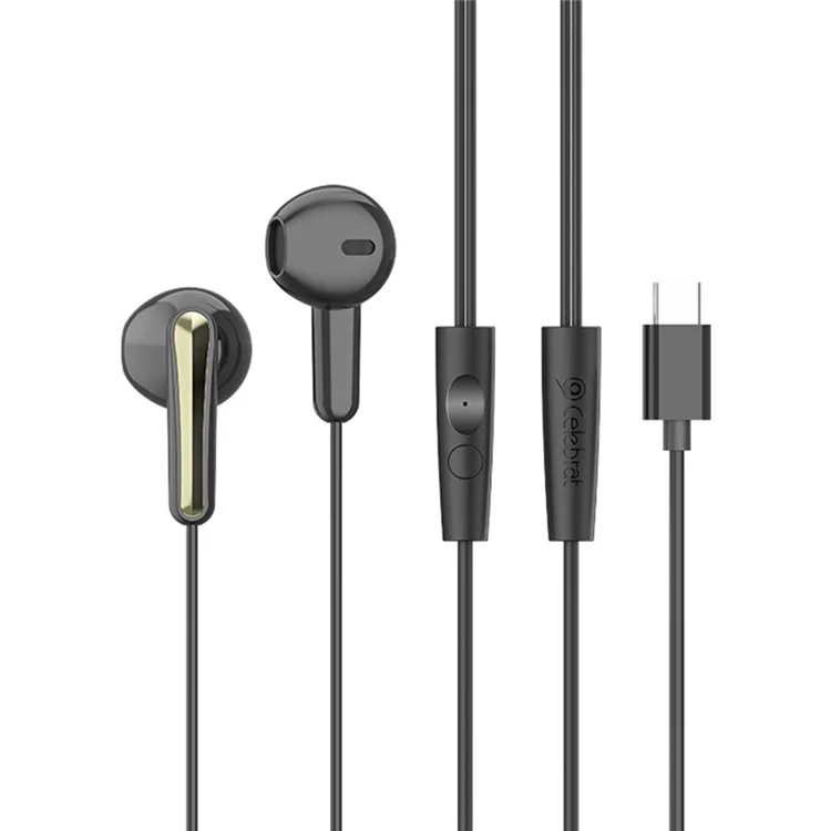 CELEBRAT G37 Type C Wired Earphones Digital Decoding HiFi Audio Semi In Ear Music Headphones - Black