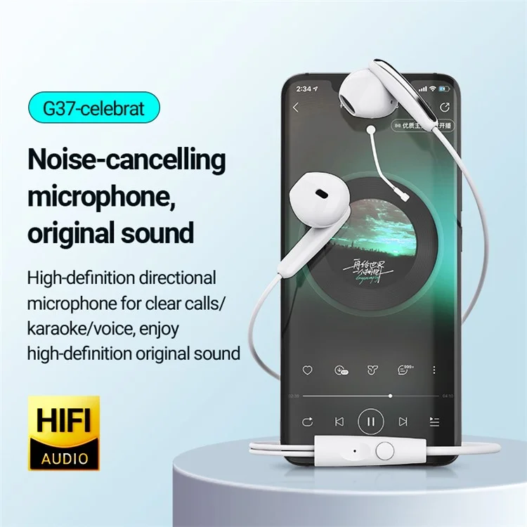 CELEBRAT G37 Type C Wired Earphones Digital Decoding HiFi Audio Semi In Ear Music Headphones - Black