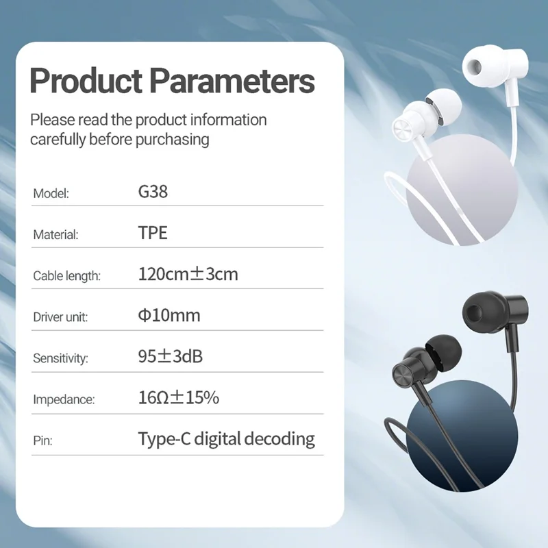 CELEBRAT G38 Type C Wired In Ear Earphones Digital Decoding HiFi Audio Music Headphones - White