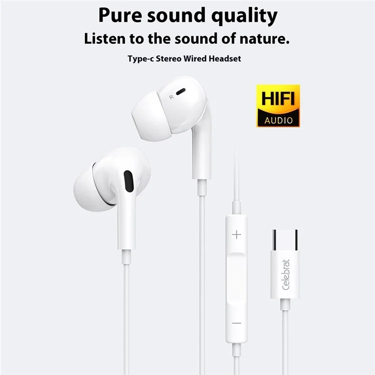 CELEBRAT E300 Auriculares con cable de 1,2 m tipo C Graves potentes In-Ear con micrófono