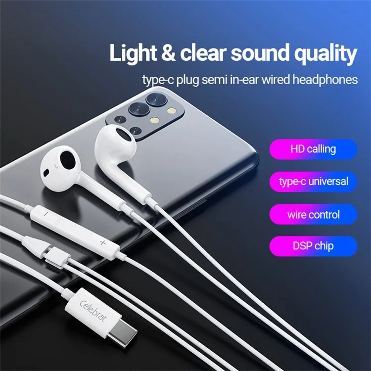 CELEBRAT E400 Deep Bass Semi In Ear Headphones Type C Wired Earphones with Microphone