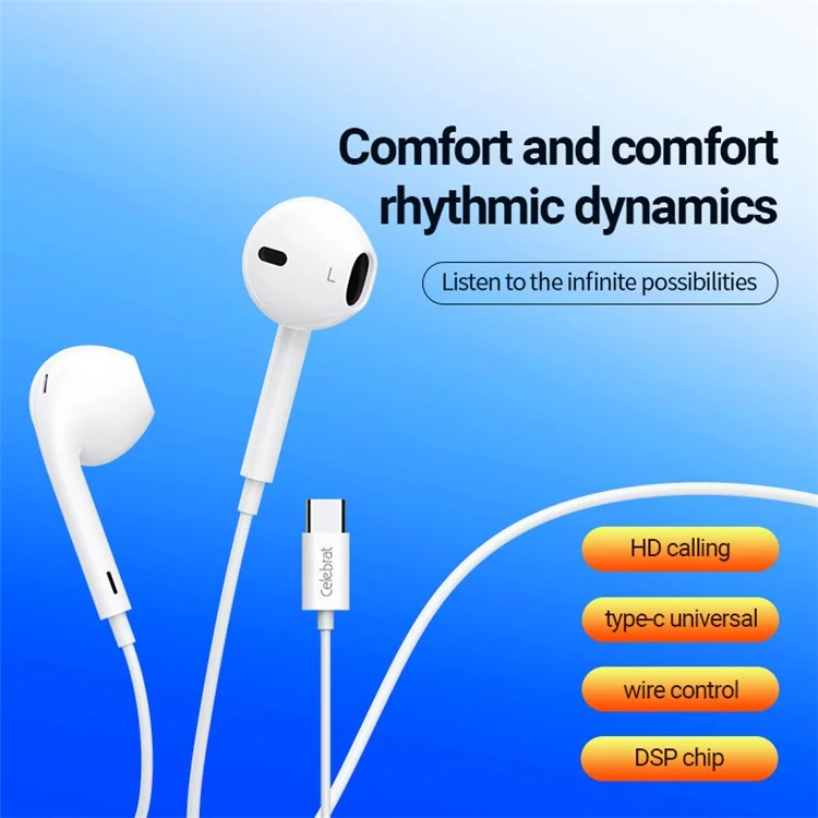 CELEBRAT E500 Écouteurs filaires semi-intra-auriculaires Type C avec câble de 1,2 m et basses profondes