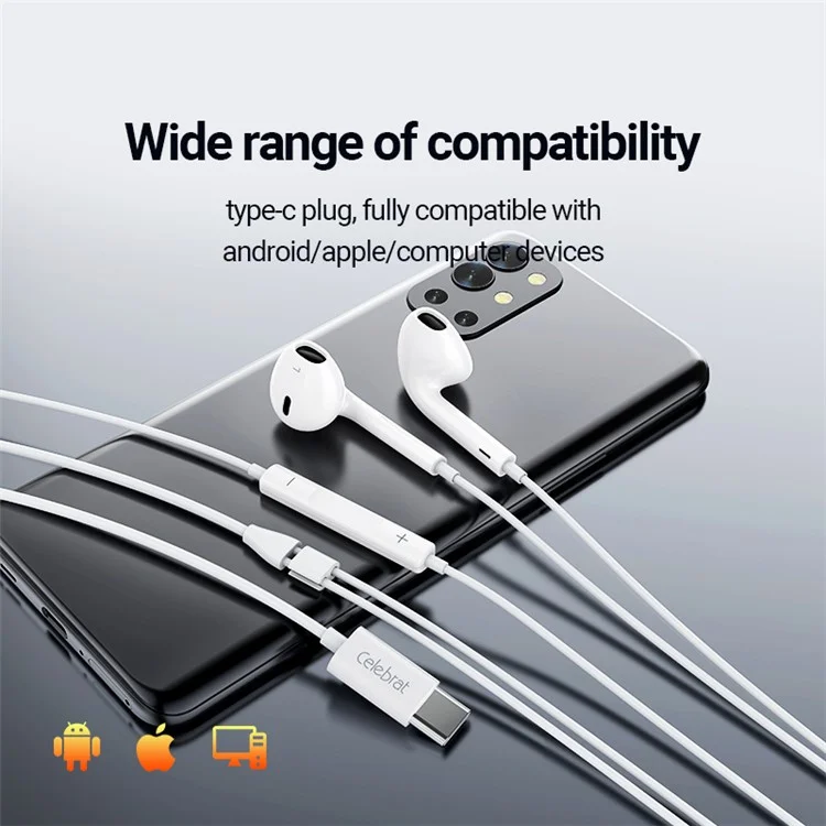CELEBRAT E500 Écouteurs filaires semi-intra-auriculaires Type C avec câble de 1,2 m et basses profondes
