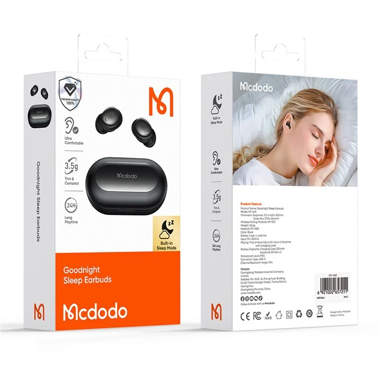 MCDODO HP-4490 D01 Series Écouteurs sans Fil TWS Bluetooth 5.3 pour Dormir