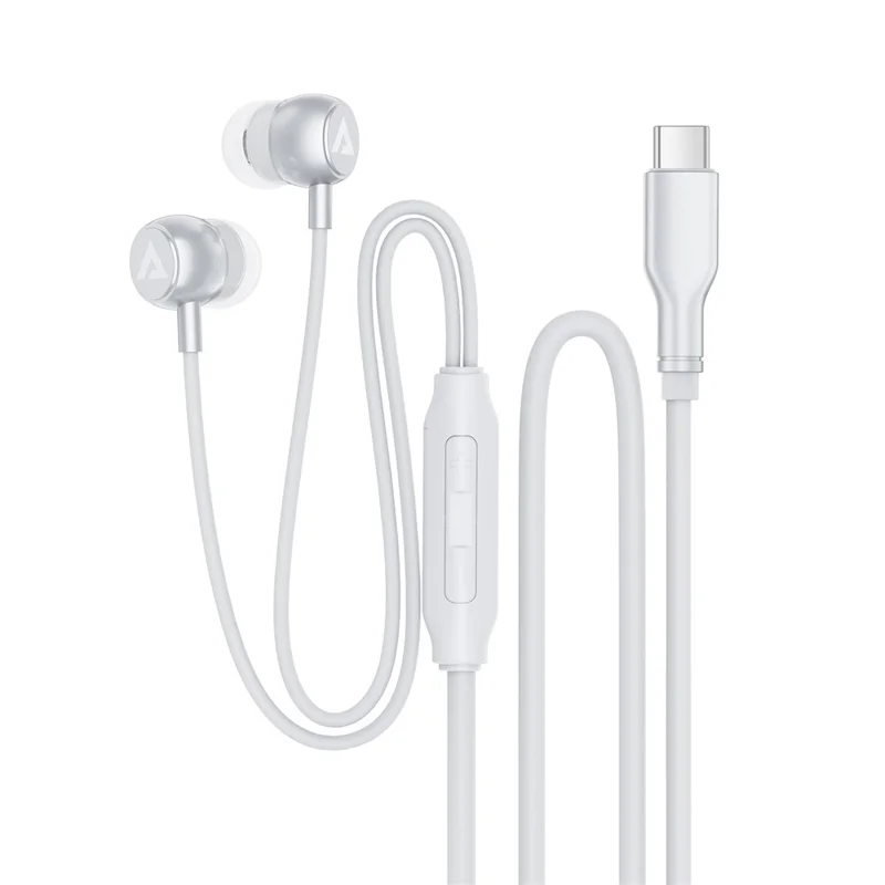 ACEFAST L8 Auriculares con cable intraurales para dispositivos USB-C con micrófono, cable de silicona antienredos - Gris