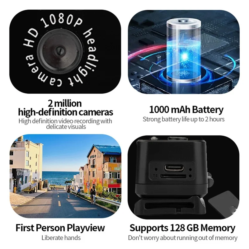 Lanterna Portátil D7 para Exteriores com Câmera HD 1080P, Gravação de Vídeo, Sensor Inteligente e Luz LED com Cartão de 32GB