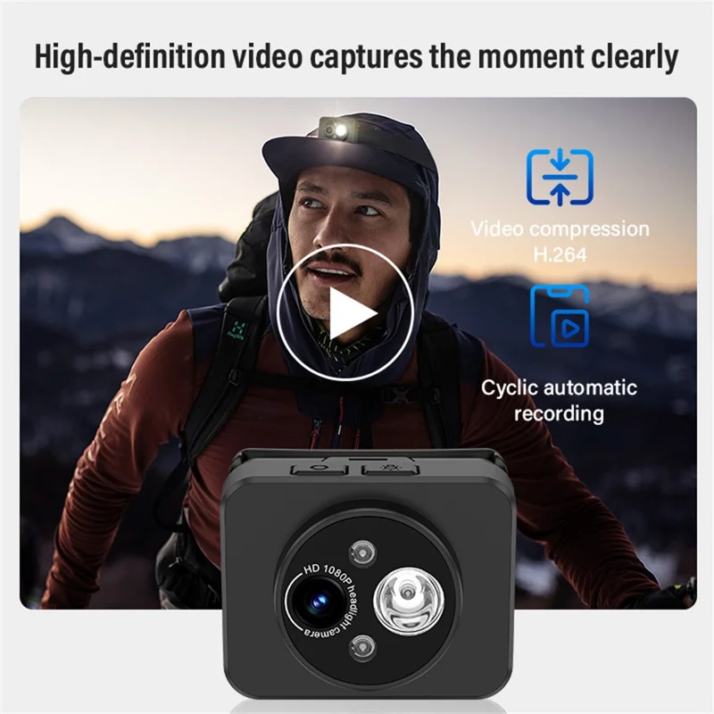 D8 Câmera Portátil para Cabeça HD Externa para Esportes - Gravação de Vídeo 1080P com Lanterna de Cabeça LED e Cartão de 32GB