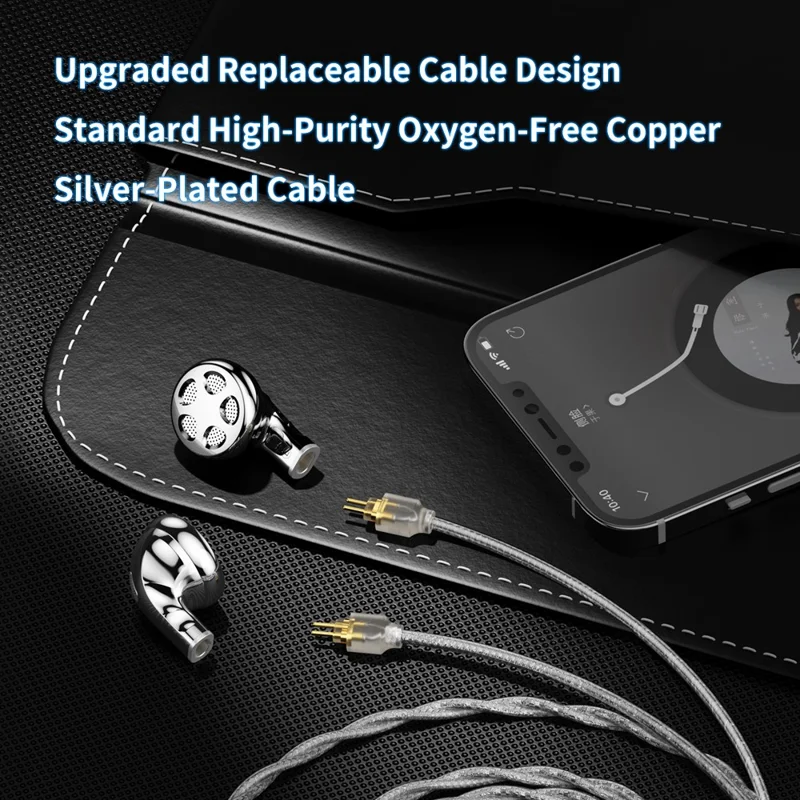 TRN Seahorse Pro Écouteurs HiFi filaires avec câble détachable 2 broches, pilote dynamique, semi-intra-auriculaires - Jack 4,4 mm / sans microphone