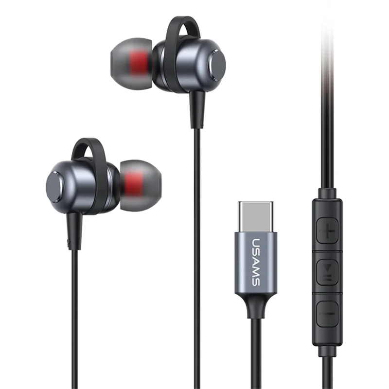 USAMS SJ758 EP-48 słuchawki wewnątrzuszne przewodowe słuchawki z aluminiową stopą Typ-C z trzyprzyciskową kontrolą
