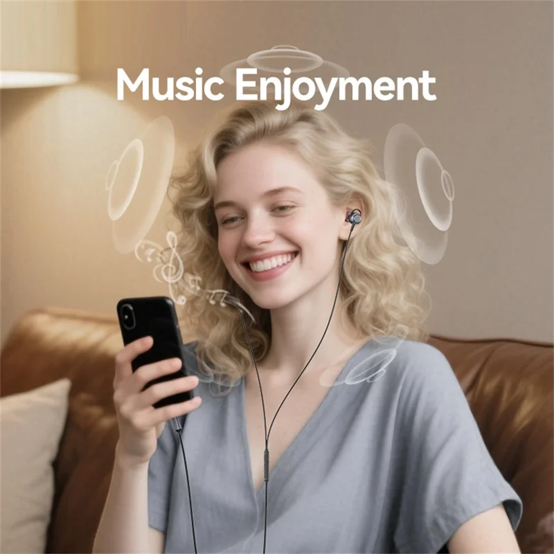 USAMS SJ758 EP-48 słuchawki wewnątrzuszne przewodowe słuchawki z aluminiową stopą Typ-C z trzyprzyciskową kontrolą