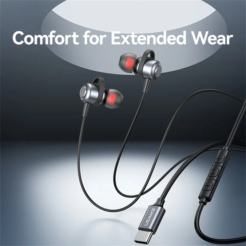 USAMS SJ758 EP-48 słuchawki wewnątrzuszne przewodowe słuchawki z aluminiową stopą Typ-C z trzyprzyciskową kontrolą
