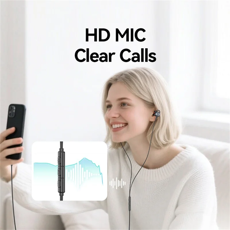 USAMS SJ758 EP-48 słuchawki wewnątrzuszne przewodowe słuchawki z aluminiową stopą Typ-C z trzyprzyciskową kontrolą