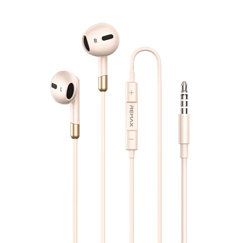 REMAX RM-05 Fones de Ouvido Fios Embutidos de 3,5 mm Semi-Intra-Auriculares Construção Metálica Cabo de 1200 mm Headset com Microfone Embutido - Damasco