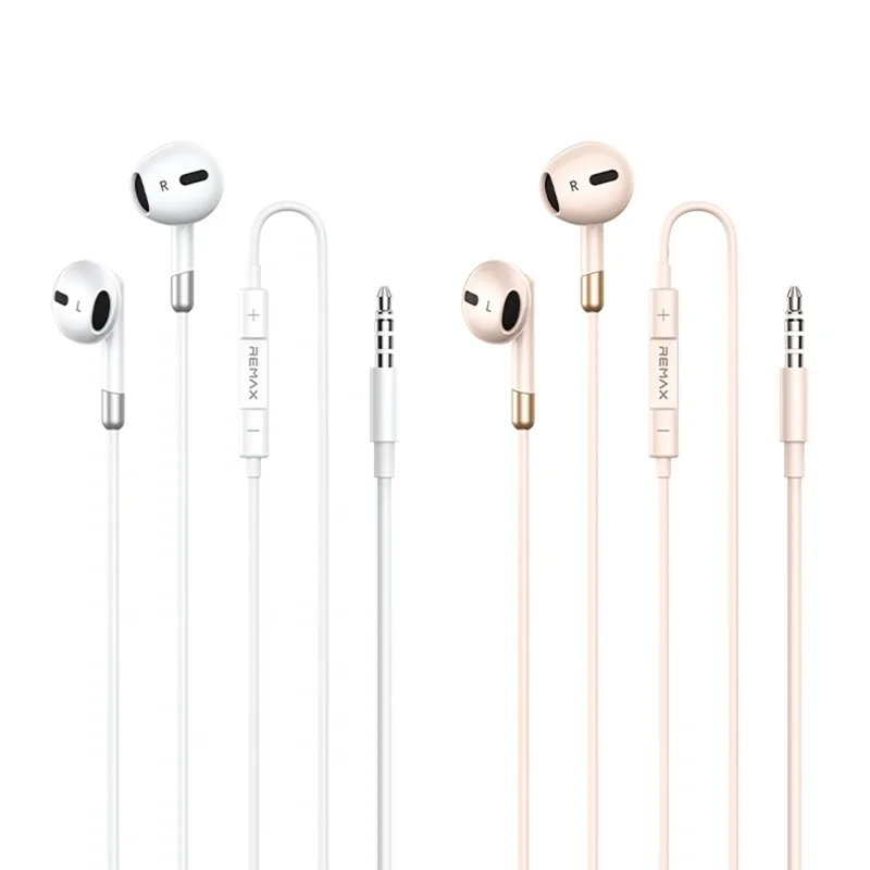 REMAX RM-05 Fones de Ouvido Fios Embutidos de 3,5 mm Semi-Intra-Auriculares Construção Metálica Cabo de 1200 mm Headset com Microfone Embutido - Damasco