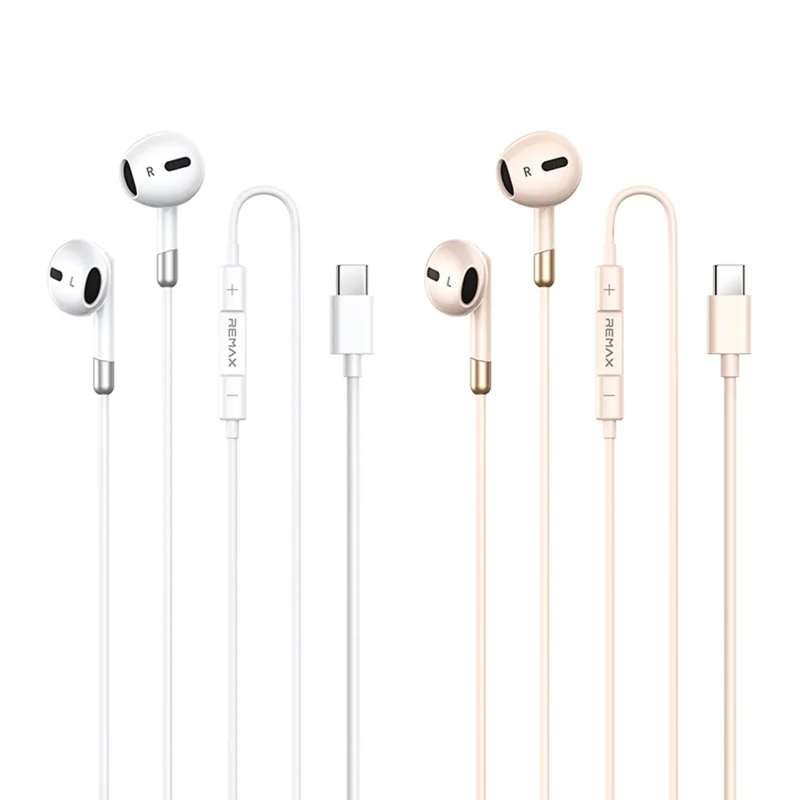 REMAX RM-05a Type-C Semi In-Ear Wired Earphones Metal Construction 1200mm Cord Headset Built-in Microphone - Apricot
