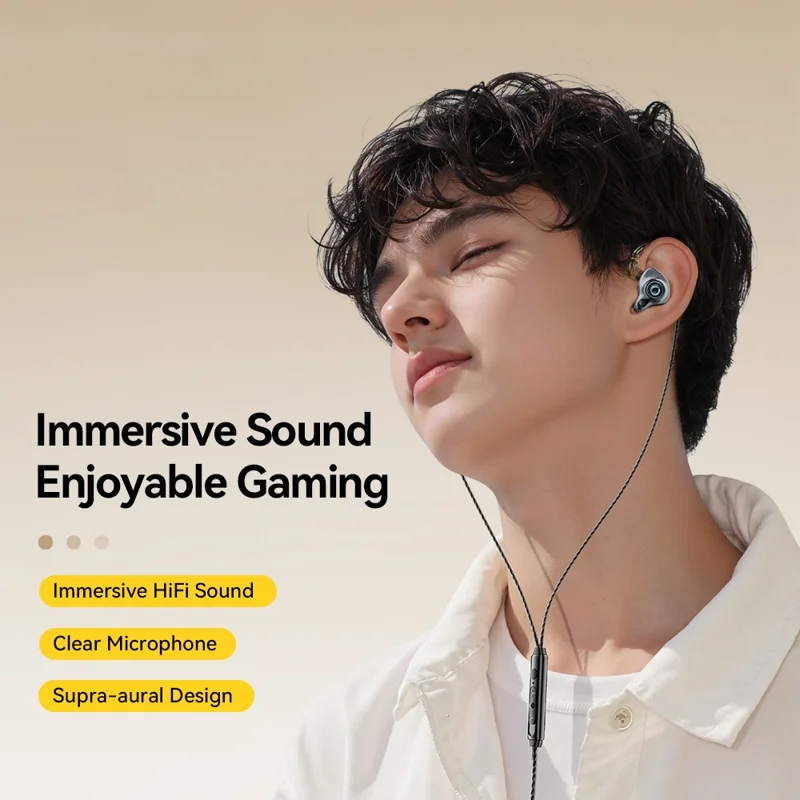 ESSAGER 3.5mm Detachable Wired Earphones In-Ear Gaming Headphones Built-in Microphone, 1.2m - Black