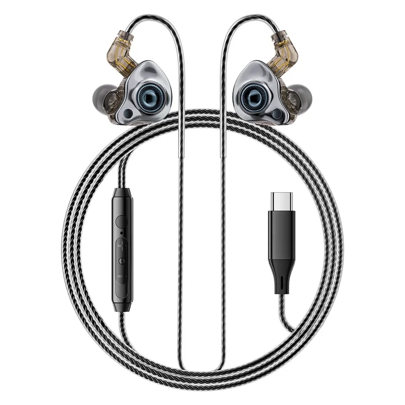 ESSAGER Type C Detachable Wired Earphones In-Ear Gaming Headphones Built-in Microphone, 1.2m - Black