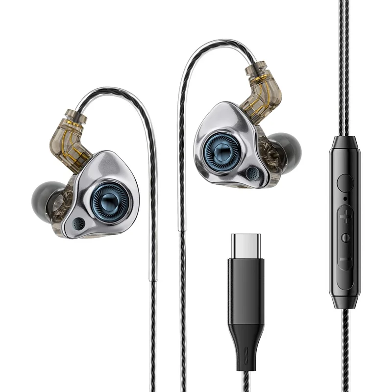 ESSAGER Type C Detachable Wired Earphones In-Ear Gaming Headphones Built-in Microphone, 1.2m - Black