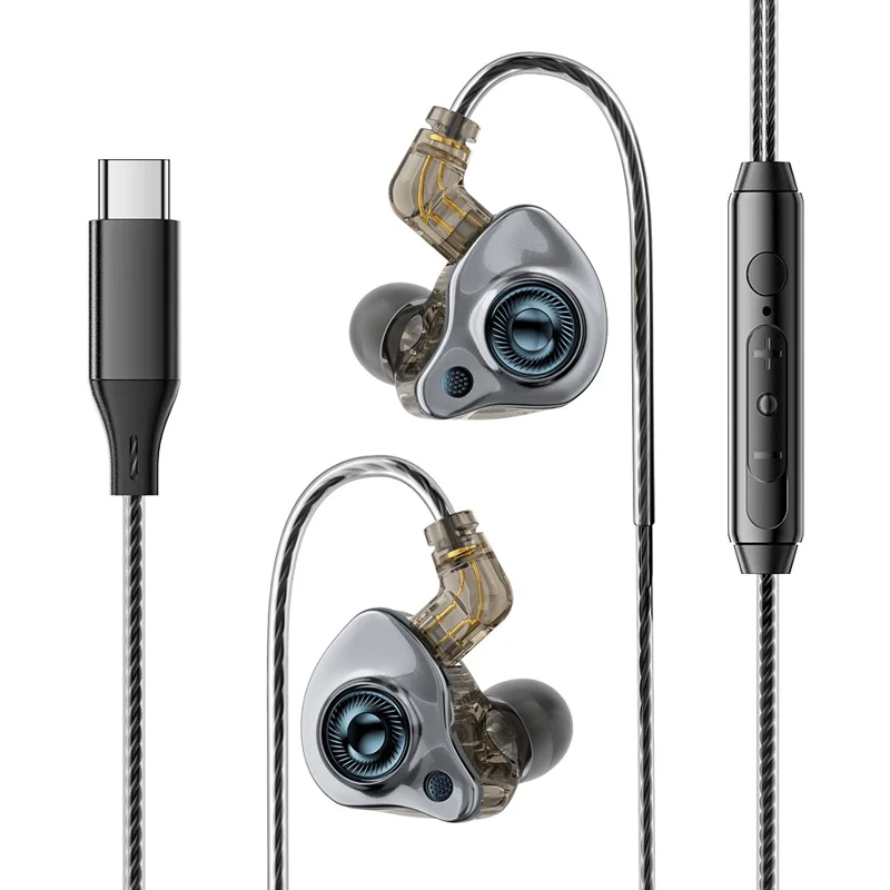 ESSAGER Type C Detachable Wired Earphones In-Ear Gaming Headphones Built-in Microphone, 1.2m - Black