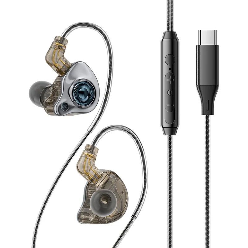 ESSAGER Type C Detachable Wired Earphones In-Ear Gaming Headphones Built-in Microphone, 1.2m - Black