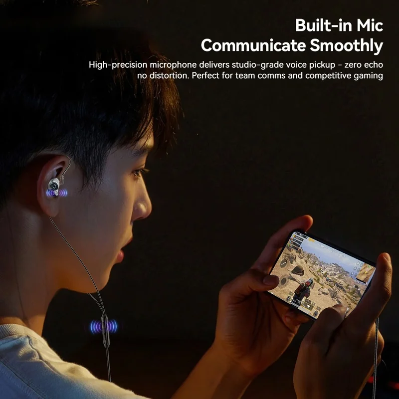 ESSAGER Type C Detachable Wired Earphones In-Ear Gaming Headphones Built-in Microphone, 1.2m - Black