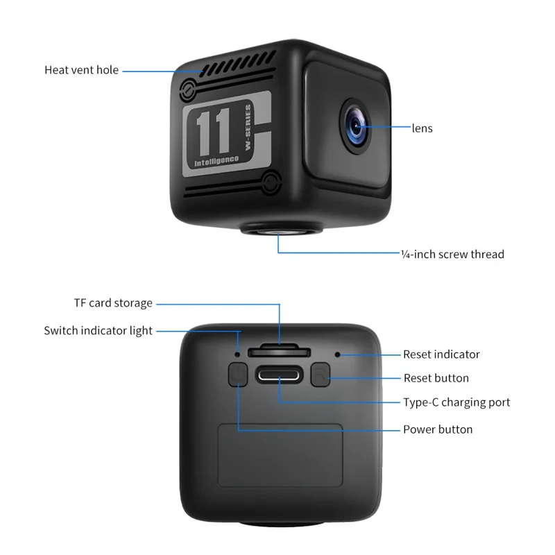 W11 WiFi Mini Telecamera HD con Visione Notturna Wireless Telecamera di Sicurezza con Rilevamento del Movimento per la Sorveglianza Domestica - Nero