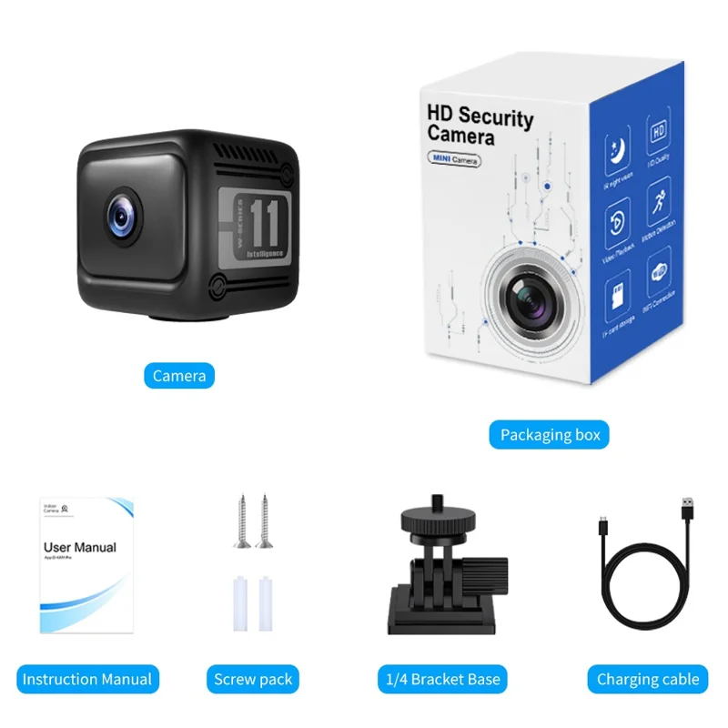 W11 WiFi Mini Telecamera HD con Visione Notturna Wireless Telecamera di Sicurezza con Rilevamento del Movimento per la Sorveglianza Domestica - Nero