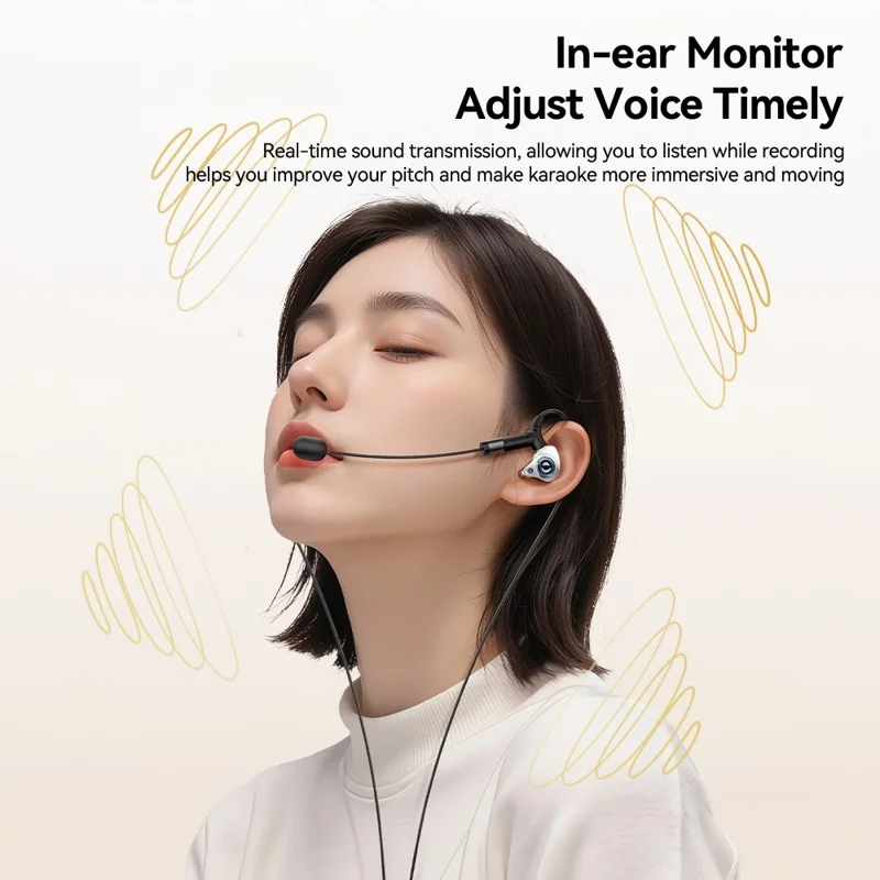 ESSAGER słuchawki karaoke złączem typu C ze zintegrowaną kartą dźwiękową, słuchawki intraauralne z monitorowaniem w czasie rzeczywistym - Czarny