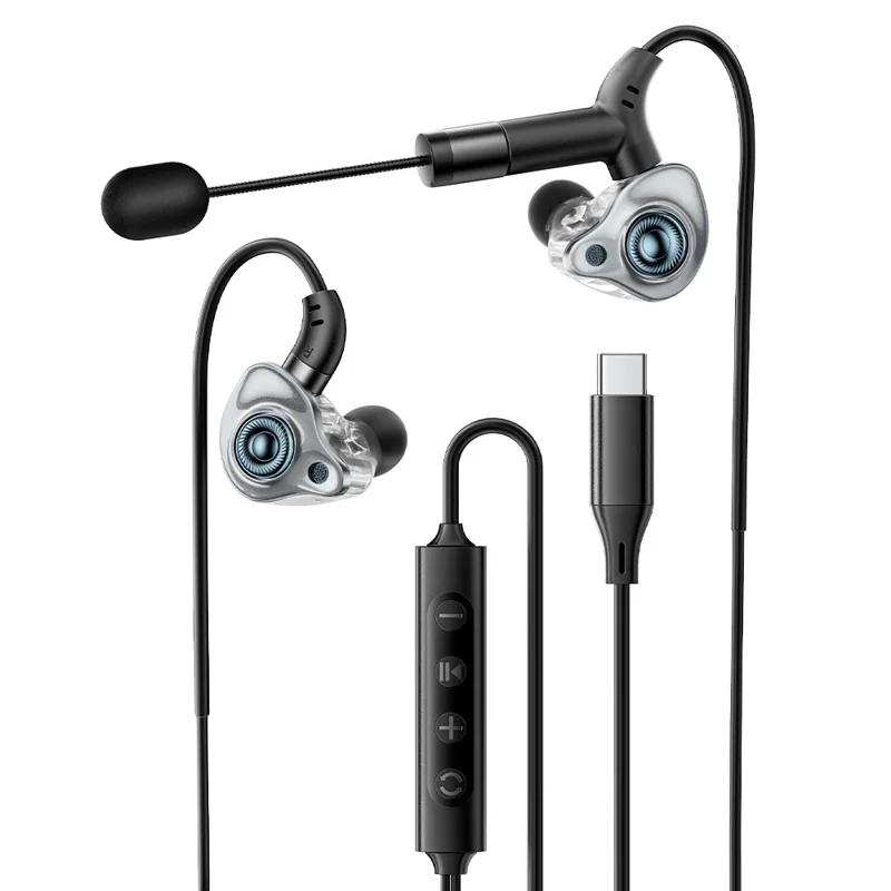 ESSAGER słuchawki karaoke złączem typu C ze zintegrowaną kartą dźwiękową, słuchawki intraauralne z monitorowaniem w czasie rzeczywistym - Czarny