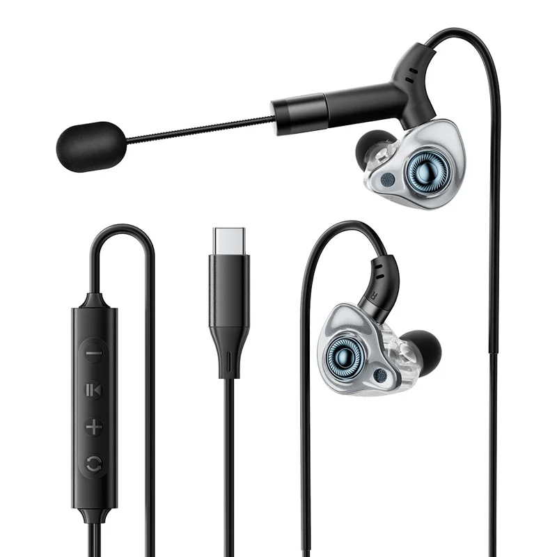 ESSAGER słuchawki karaoke złączem typu C ze zintegrowaną kartą dźwiękową, słuchawki intraauralne z monitorowaniem w czasie rzeczywistym - Czarny